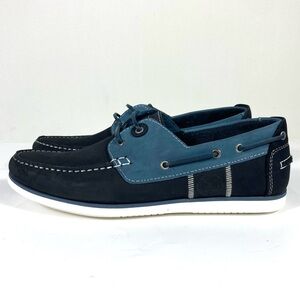 Barbour Mens Leather & Suede Wake Boat Shoes Washed Blue Size 12 NEW